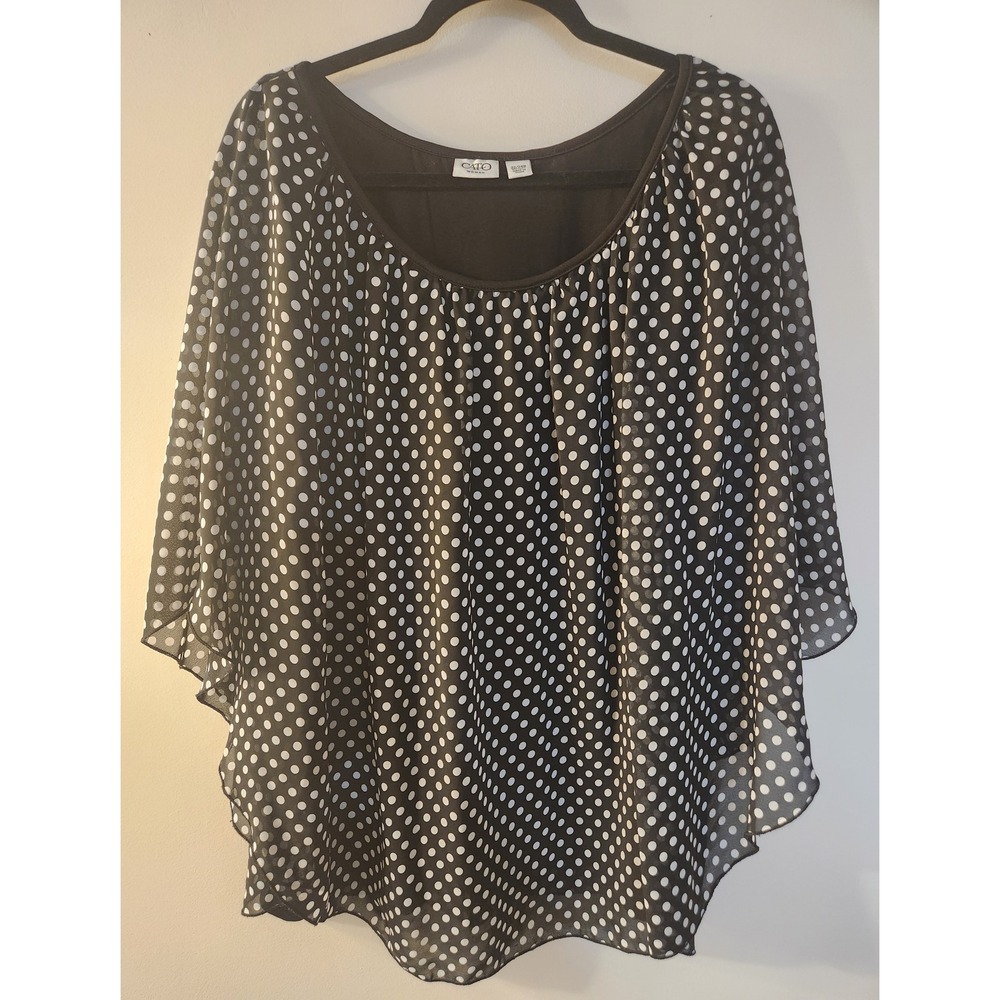 Cato Polka Dot Chiffon Overlay Poncho Built-In Tank S22/24 Retro Corporatecore
